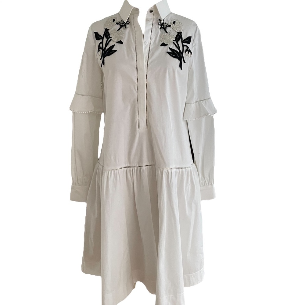 lela rose cotton shirt dress with appliqués
